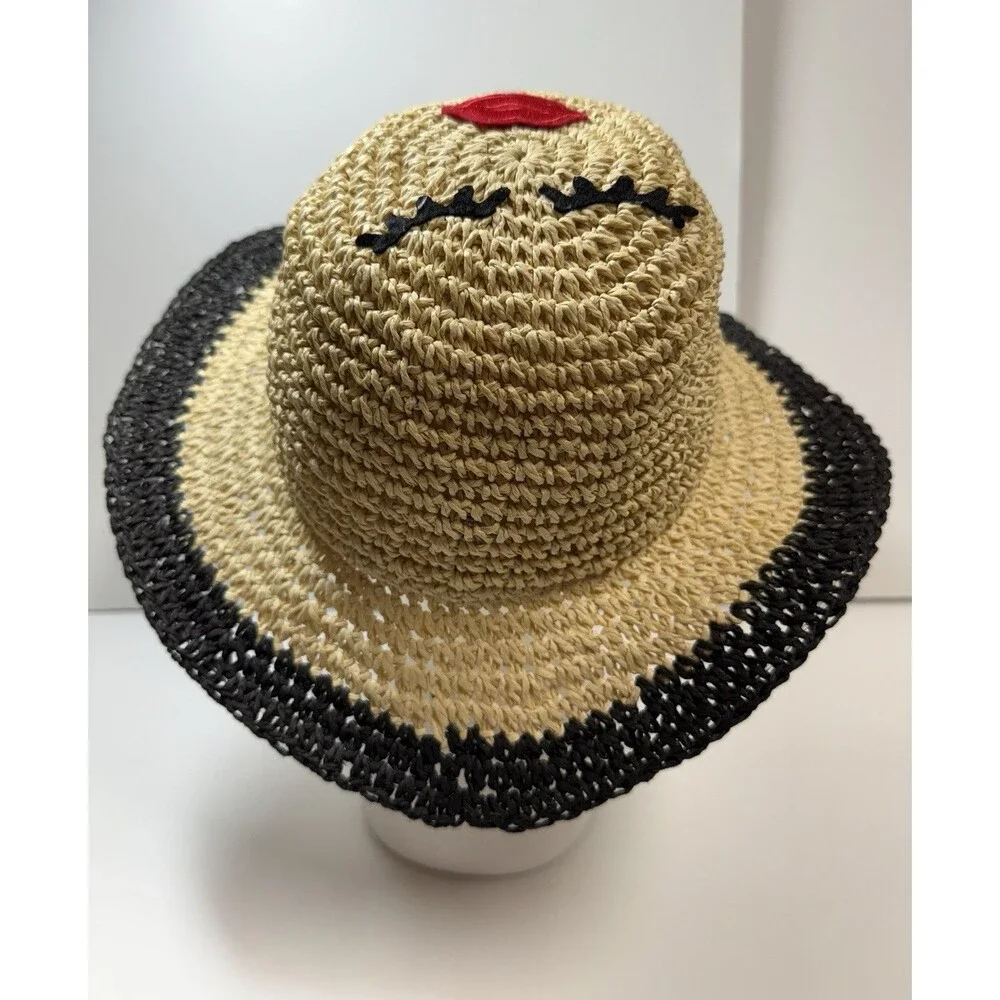 Girls Face Straw Sun Hat With Eyelashes And Lips